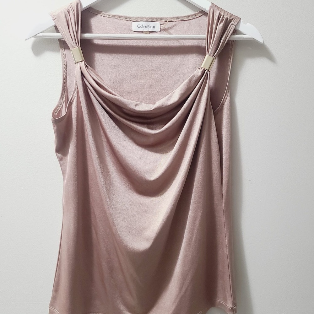 CALVIN KLEIN Shimmer Embellished Top, gold beige, size M